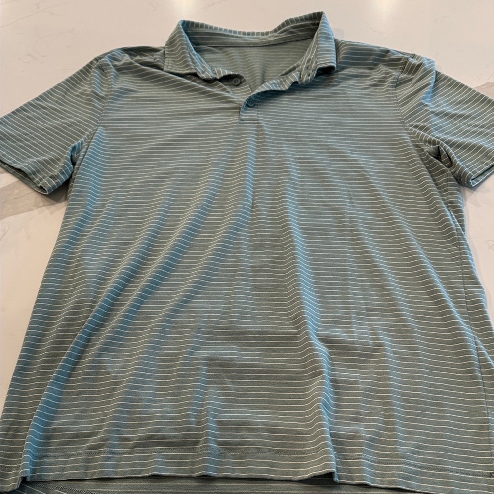 lululemon athletica Men's Polo Shirt - Teal and White Stripes
